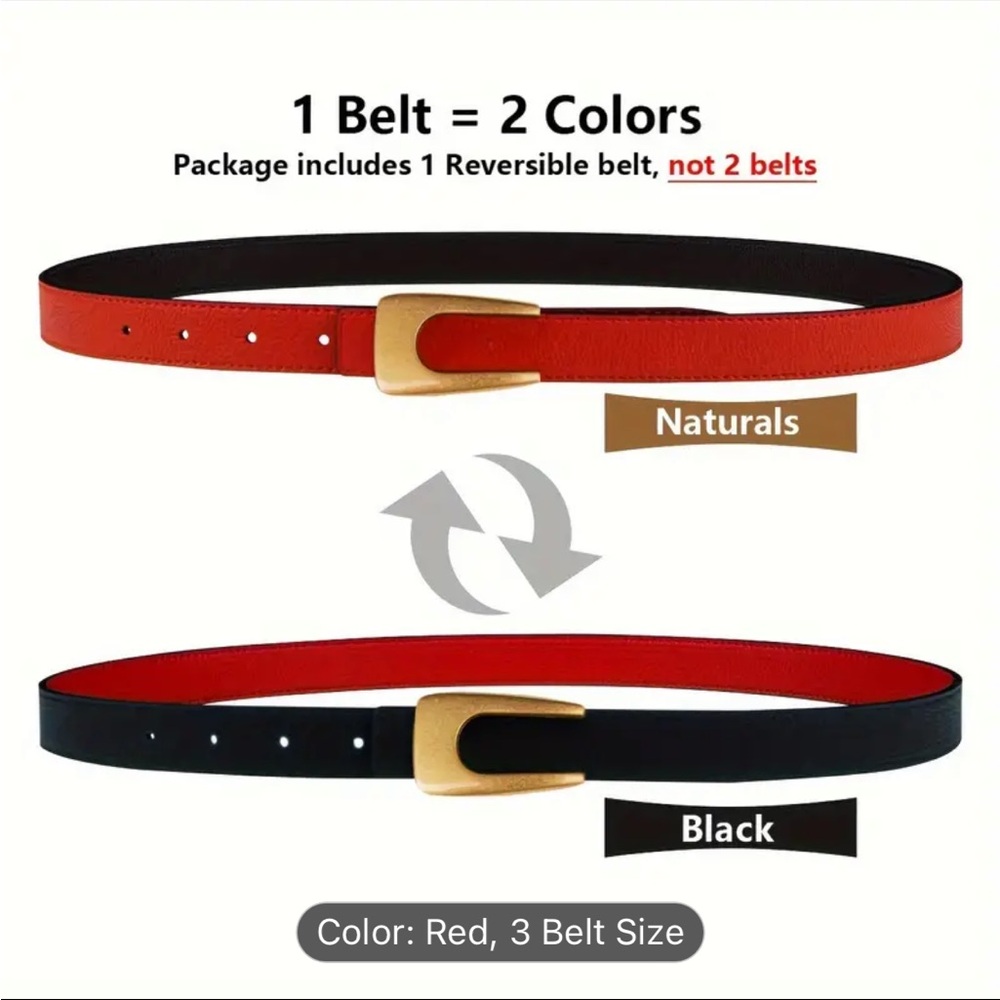 📦 Red / Black Double Sided Vegan Leather Belt